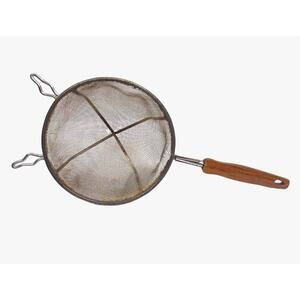 Vintage EKCO Large Hand Sieve Stainless Strainer Sifter Wood Grain Handle 6"